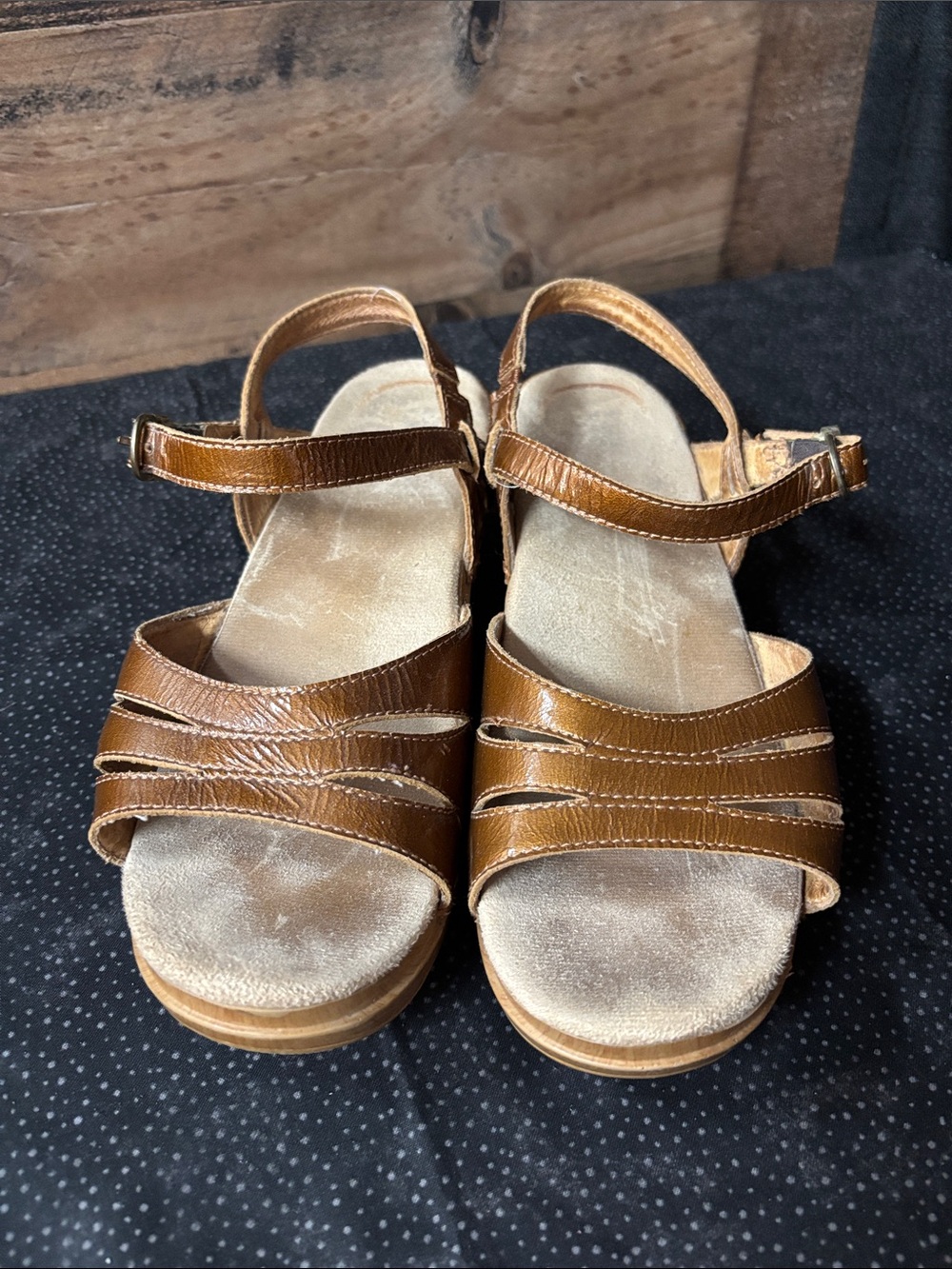 Dansko Copper Brown Leather Strappy Sandals with Ankle Strap